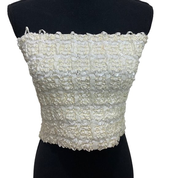 NR1 By Ned Gould Ivory Ribbon and Sequins Stretch Top Size 14 Cocktail Party - Picture 10 of 10